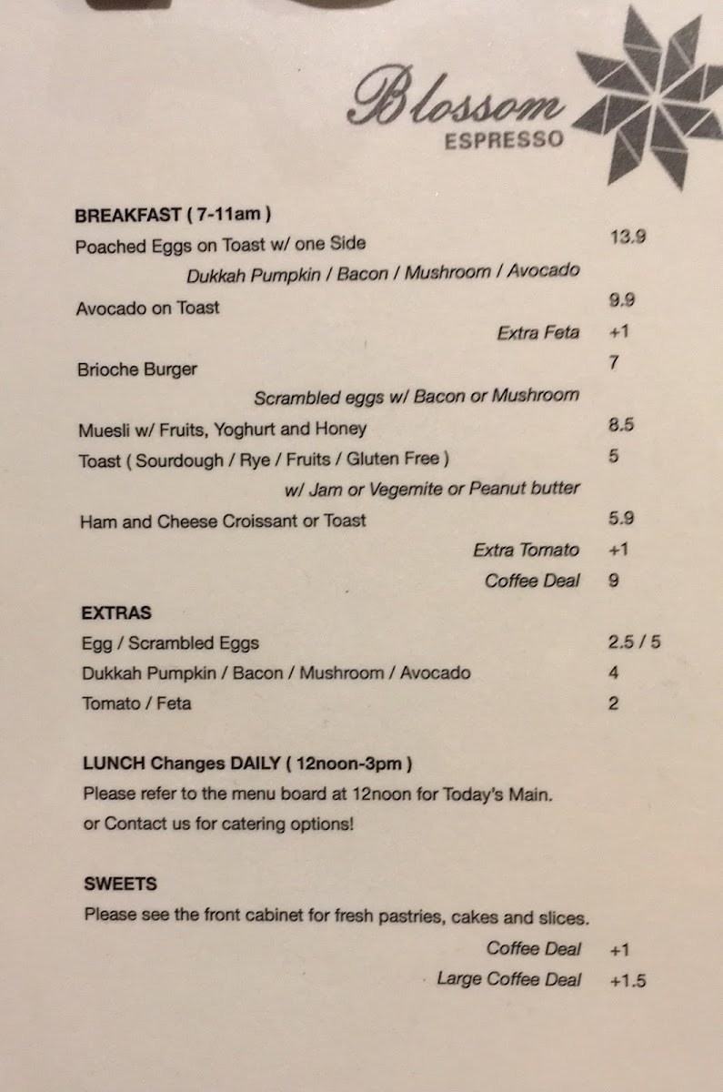 Blossom Espresso menu board