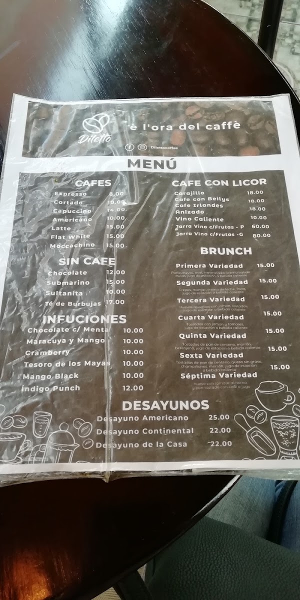 Diletto Cafetería - Pasteleria menu board