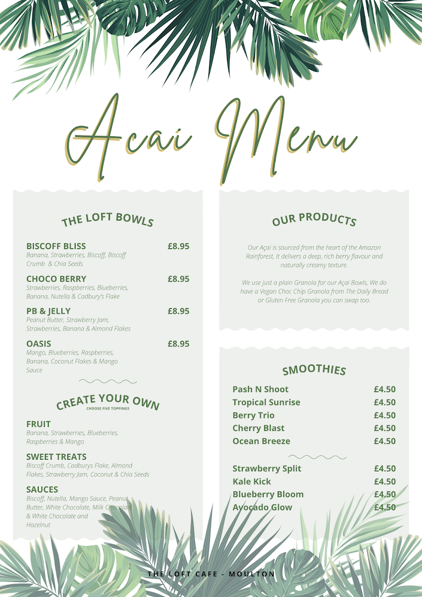 The Loft - Cafe & Lounge Bar menu board