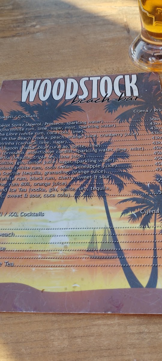 Woodstock Beach Bar Vrsi menu board