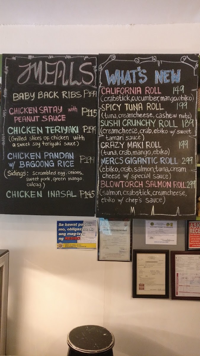 Merc's Cafe menu board