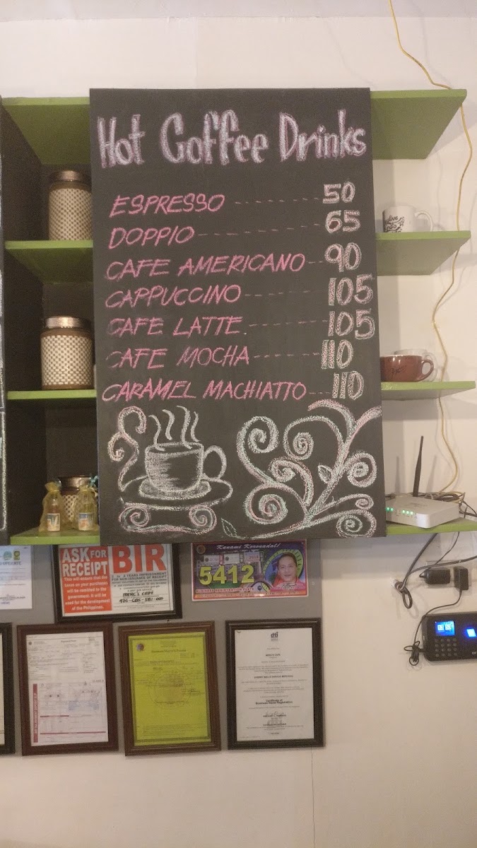 Merc's Cafe menu board