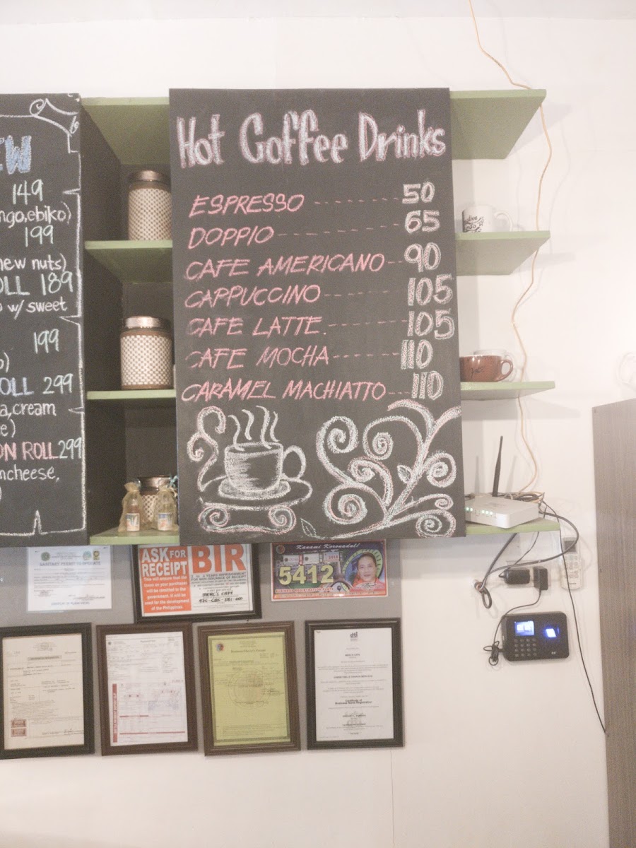 Merc's Cafe menu board
