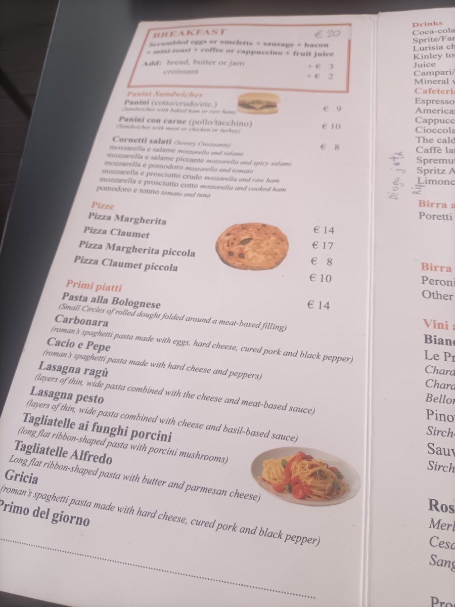 Sanpietrino Caffè menu board
