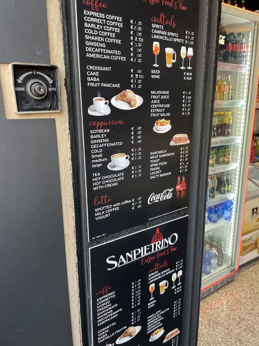 Sanpietrino Caffè menu board