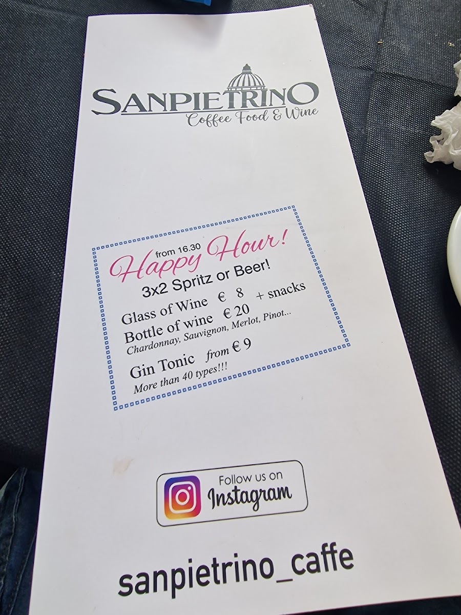 Sanpietrino Caffè menu board