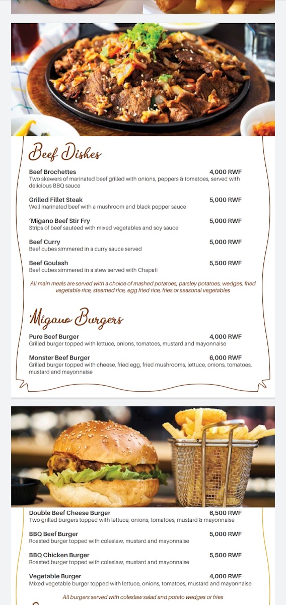 Migano Cafe (Rubavu) menu board