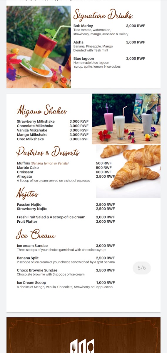 Migano Cafe (Rubavu) menu board