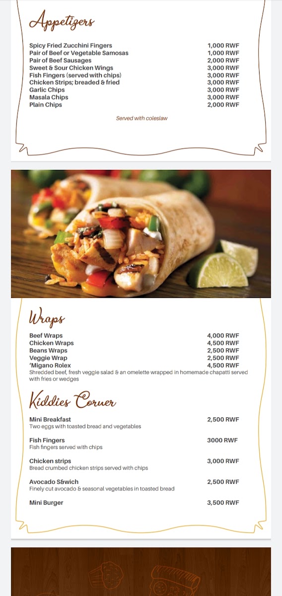 Migano Cafe (Rubavu) menu board