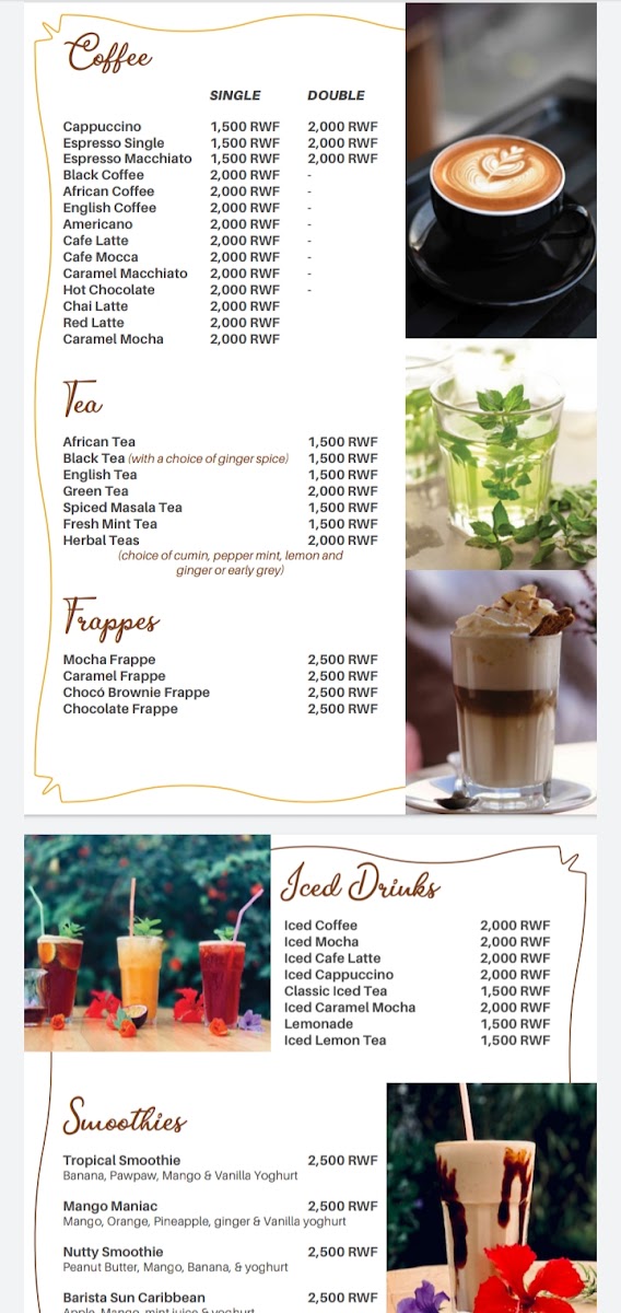 Migano Cafe (Rubavu) menu board