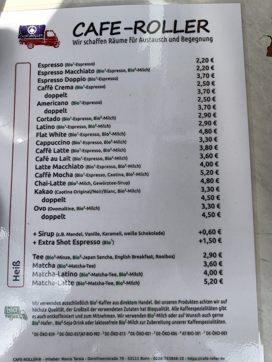 Cafe-Roller am Frankenbad menu board