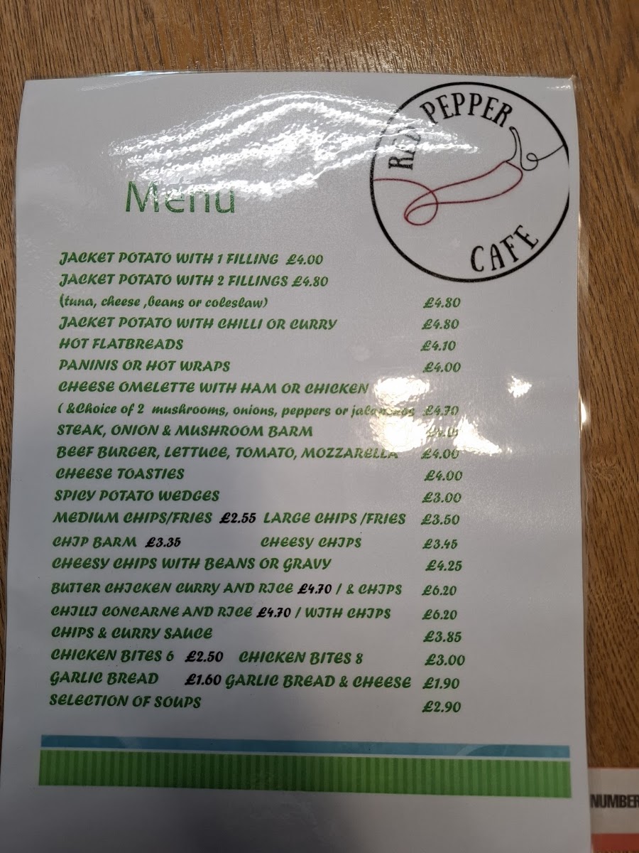 Red Pepper Cafe menu board