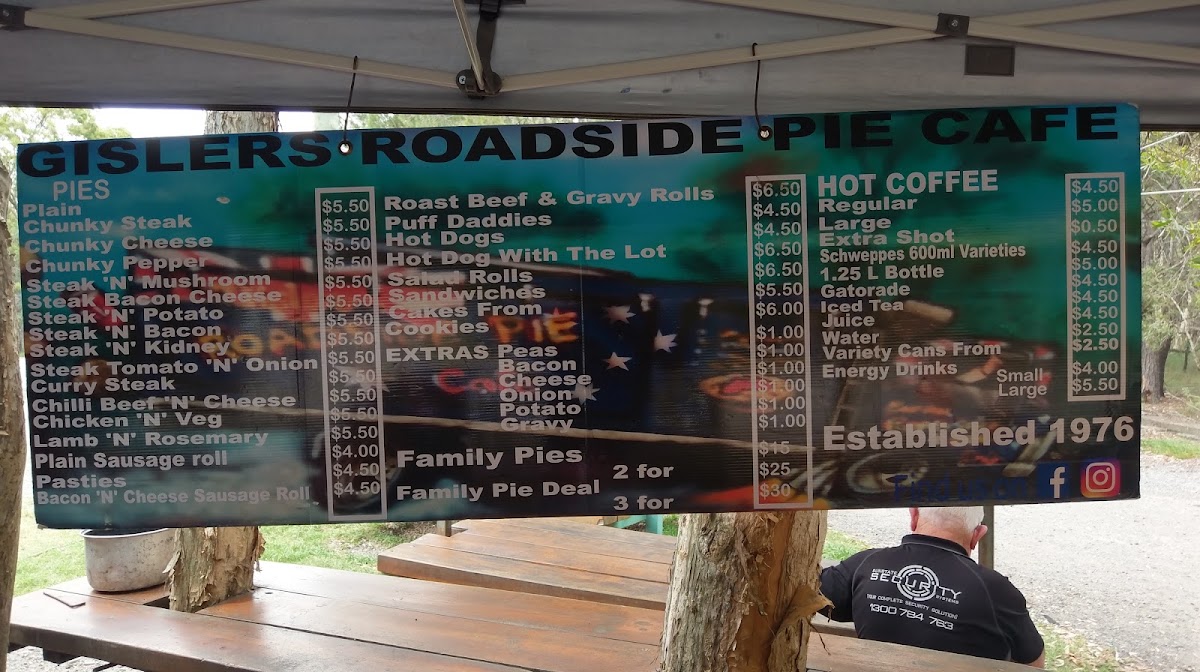 Gisler's Roadside Pie Cafe menu board