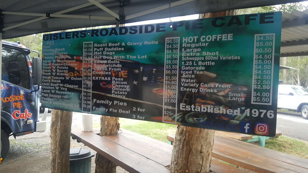 Gisler's Roadside Pie Cafe menu board