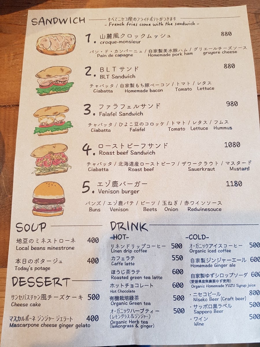Niseko Sanroku Parlor menu board