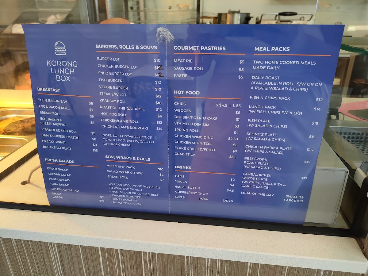 Korong Lunch Box menu board
