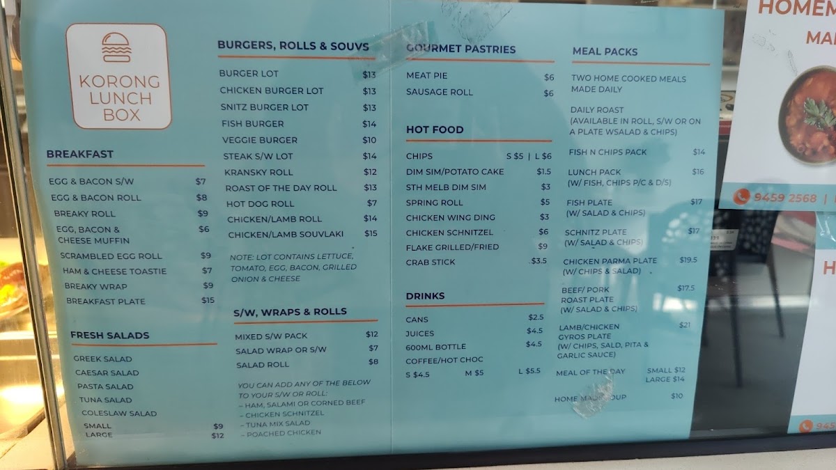 Korong Lunch Box menu board