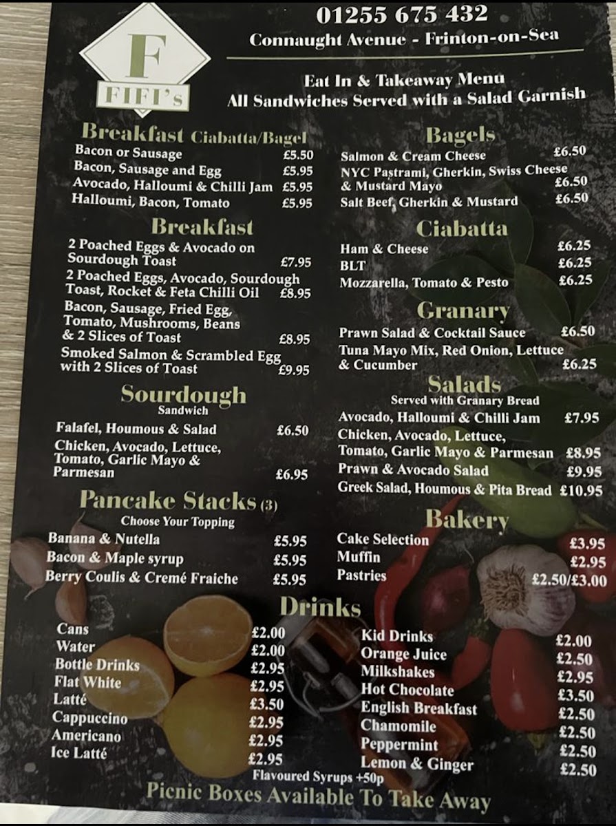 Fifi's menu board