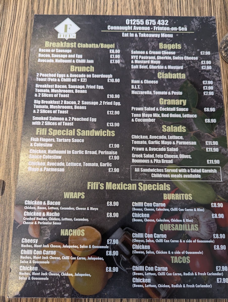 Fifi's menu board