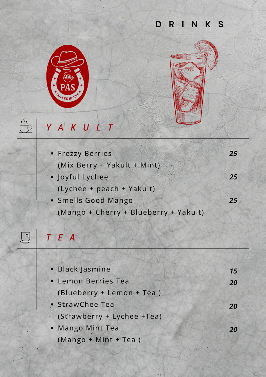 PAS Coffee House menu board
