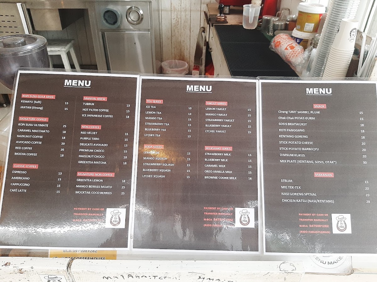 PAS Coffee House menu board