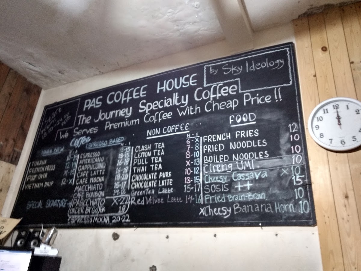 PAS Coffee House menu board