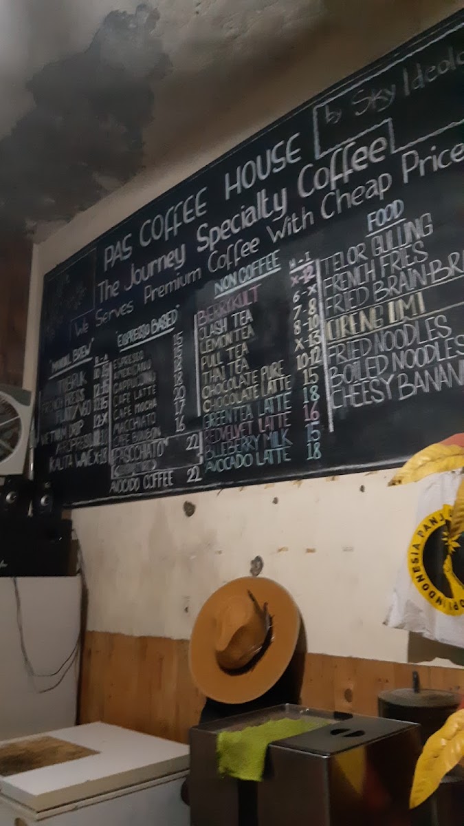 PAS Coffee House menu board