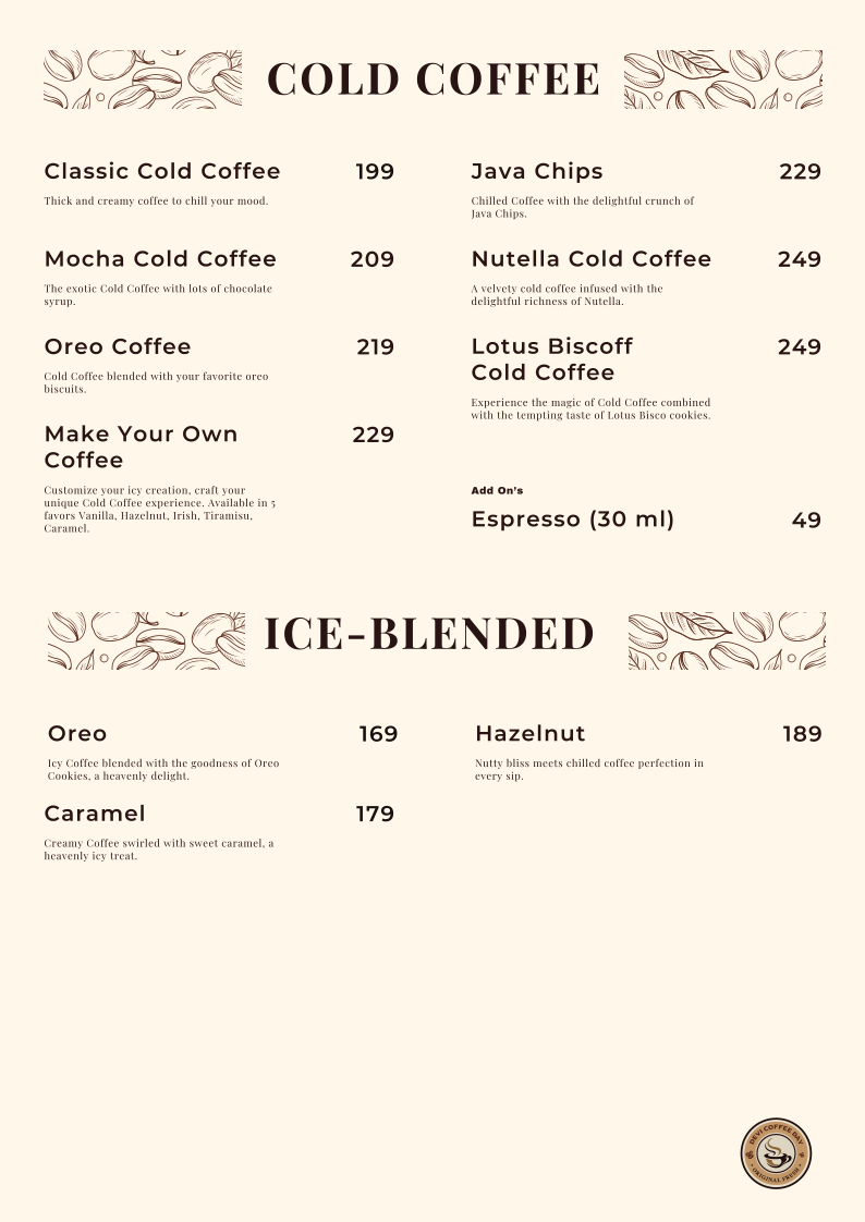 Devi Coffee Day menu board