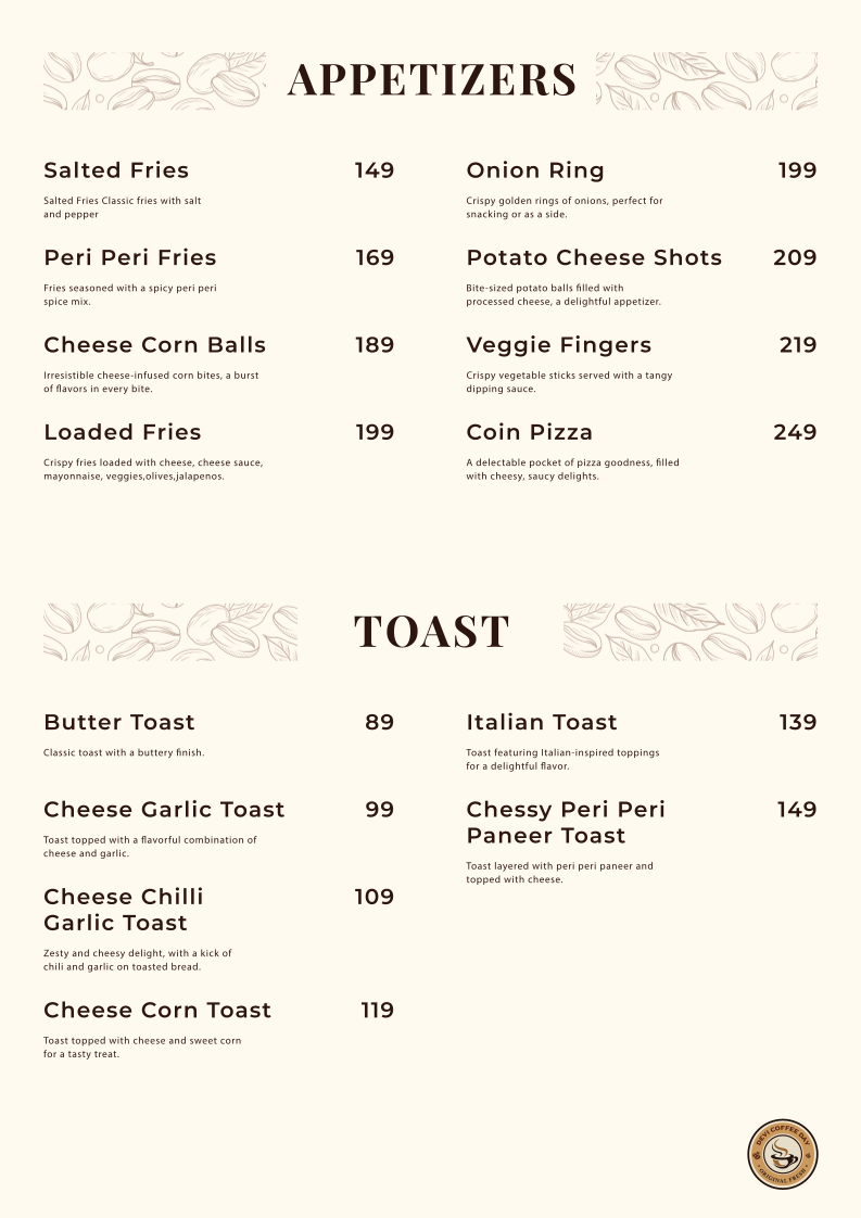 Devi Coffee Day menu board