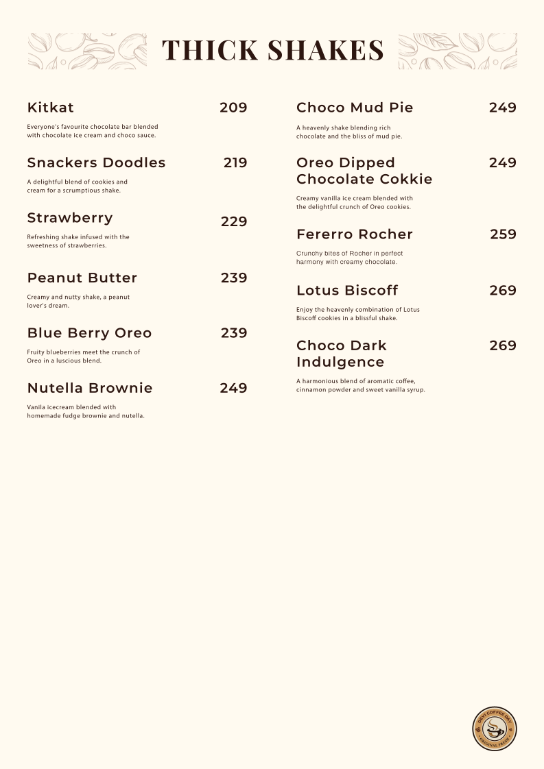Devi Coffee Day menu board