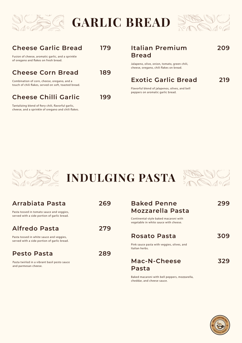 Devi Coffee Day menu board
