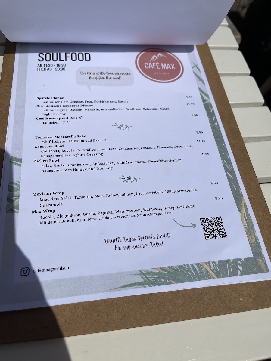 Café Max menu board