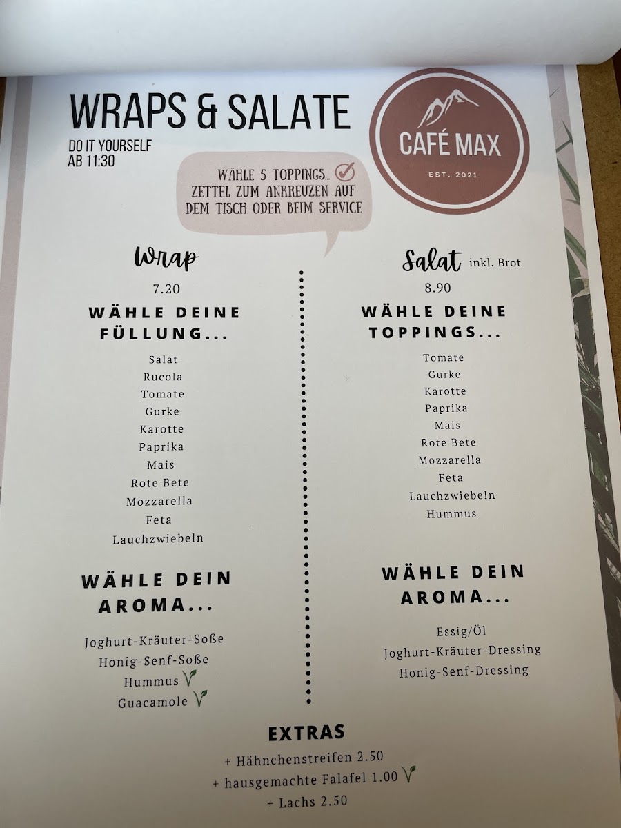 Café Max menu board