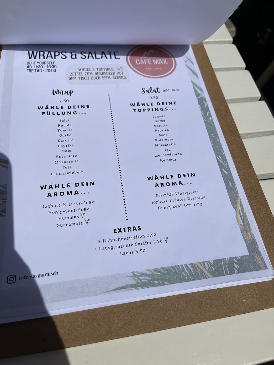 Café Max menu board