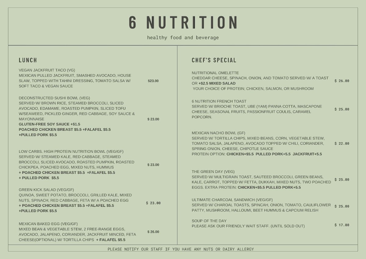 6 Nutrition menu board