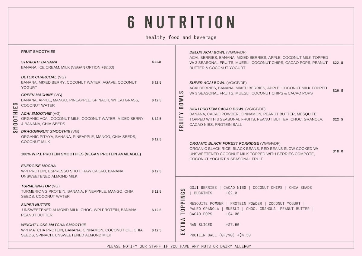 6 Nutrition menu board