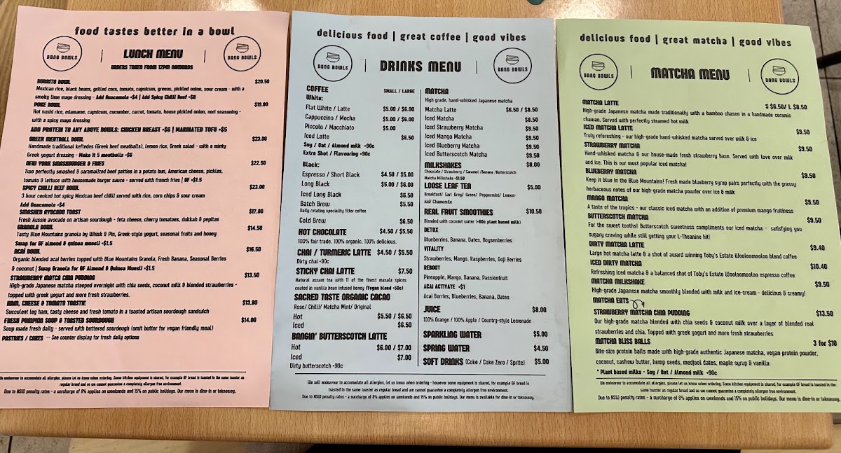 Bang Bowls menu board