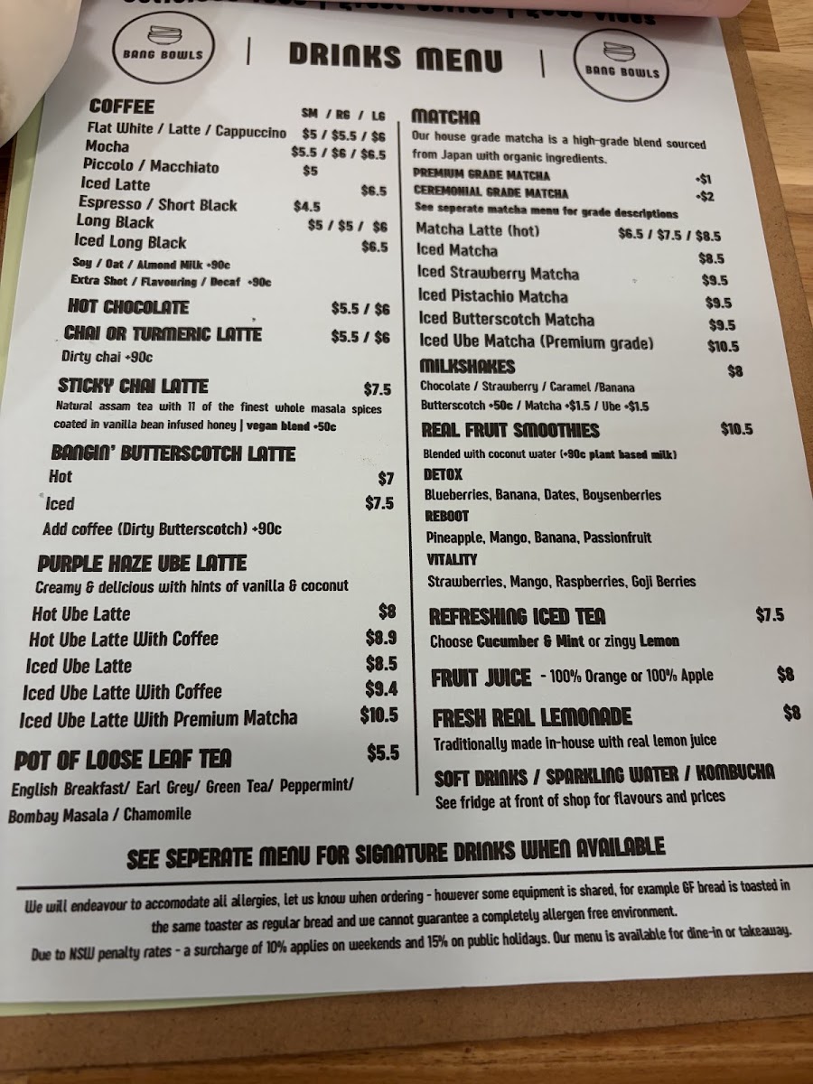 Bang Bowls menu board