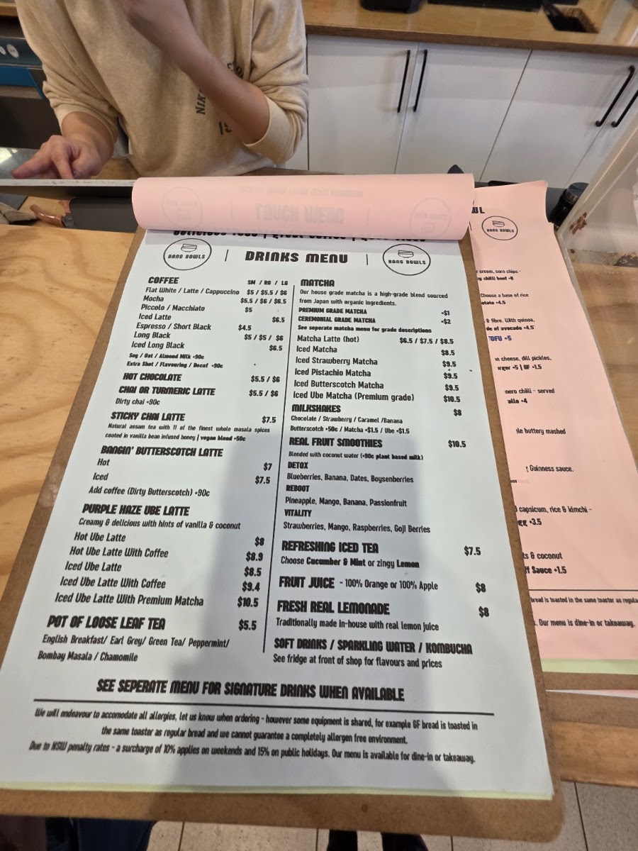 Bang Bowls menu board