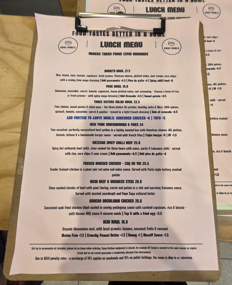 Bang Bowls menu board