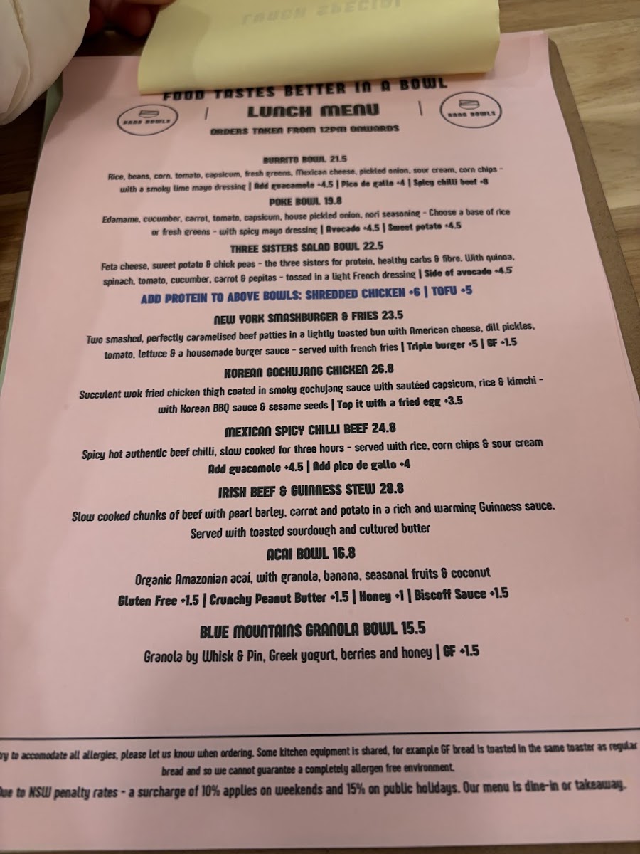 Bang Bowls menu board