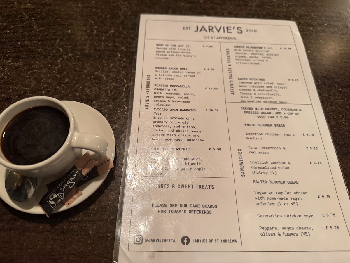 Jarvie’s of St Andrews menu board