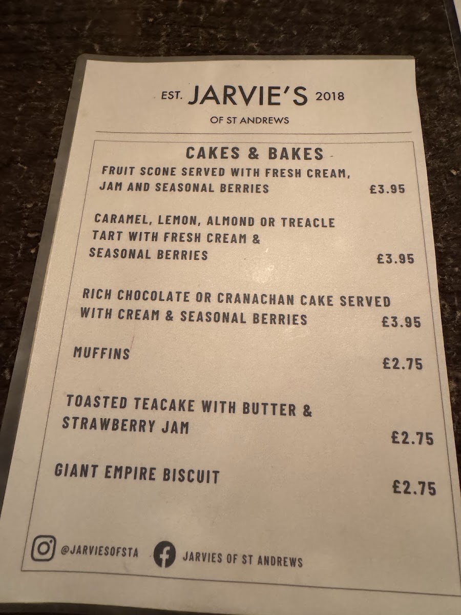 Jarvie’s of St Andrews menu board