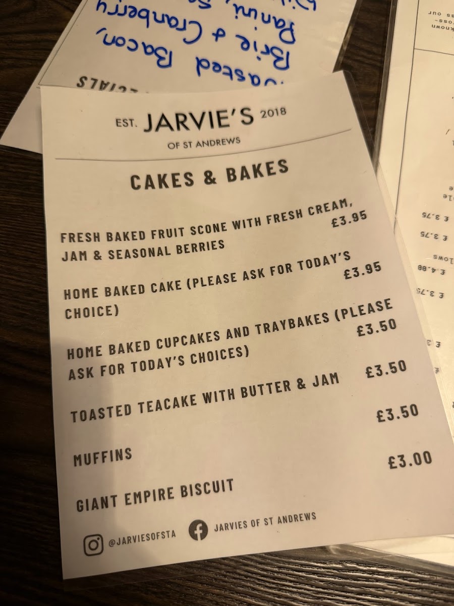 Jarvie’s of St Andrews menu board