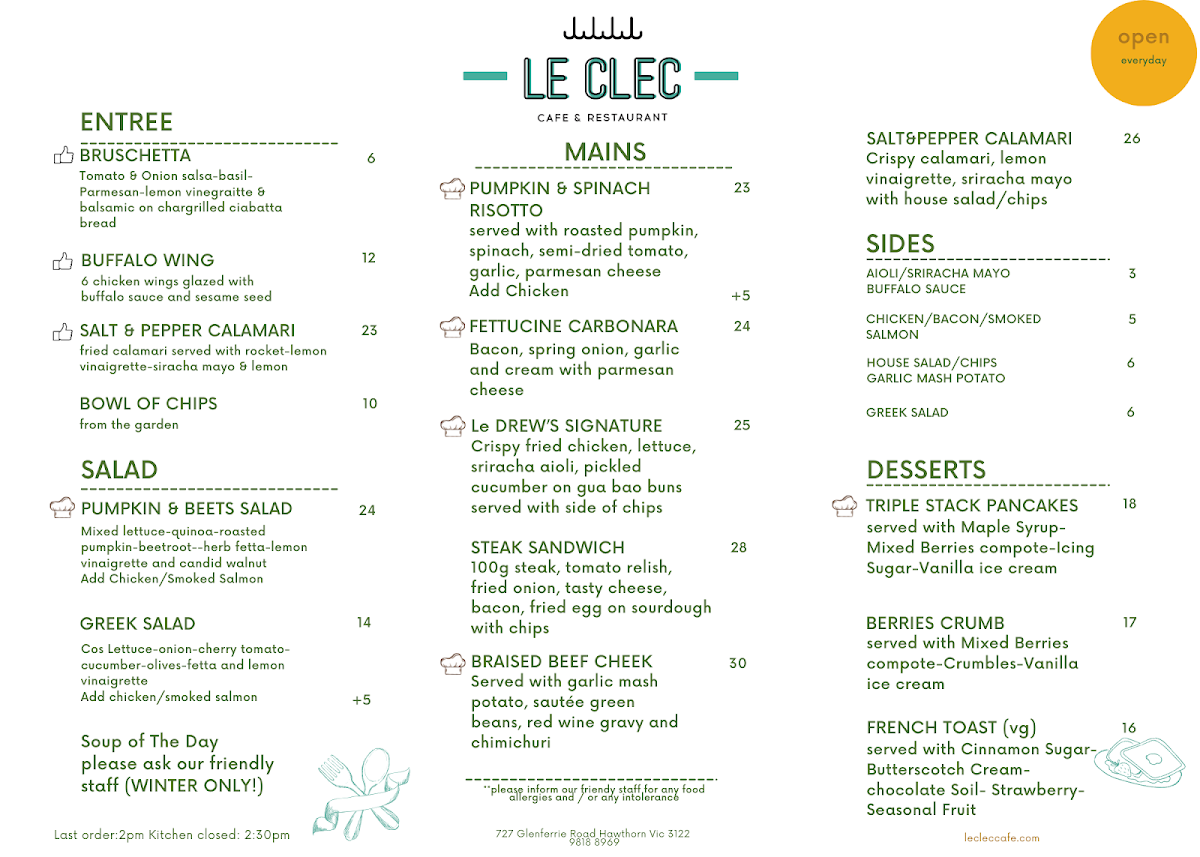 Le CLEC menu board