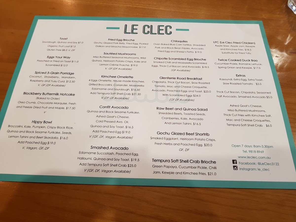 Le CLEC menu board