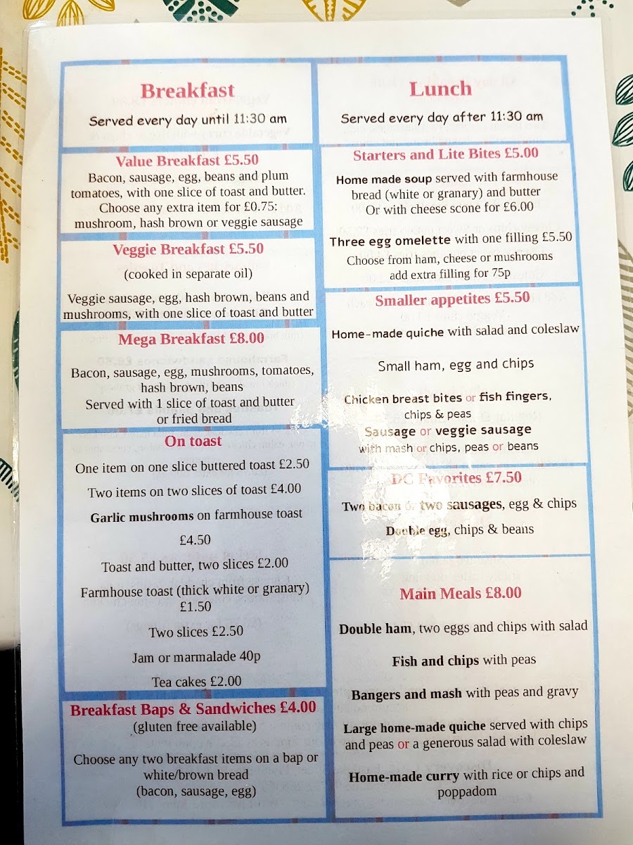 The Discovery Café menu board