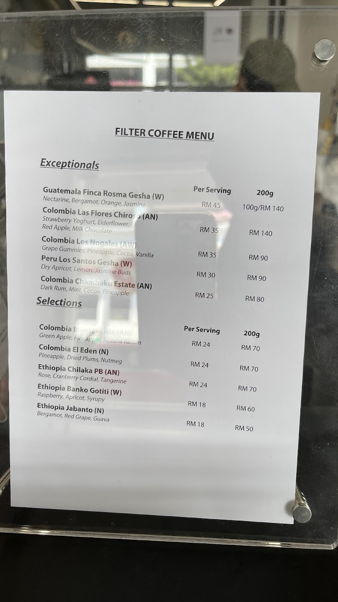 Reframe Coffee Roasters menu board