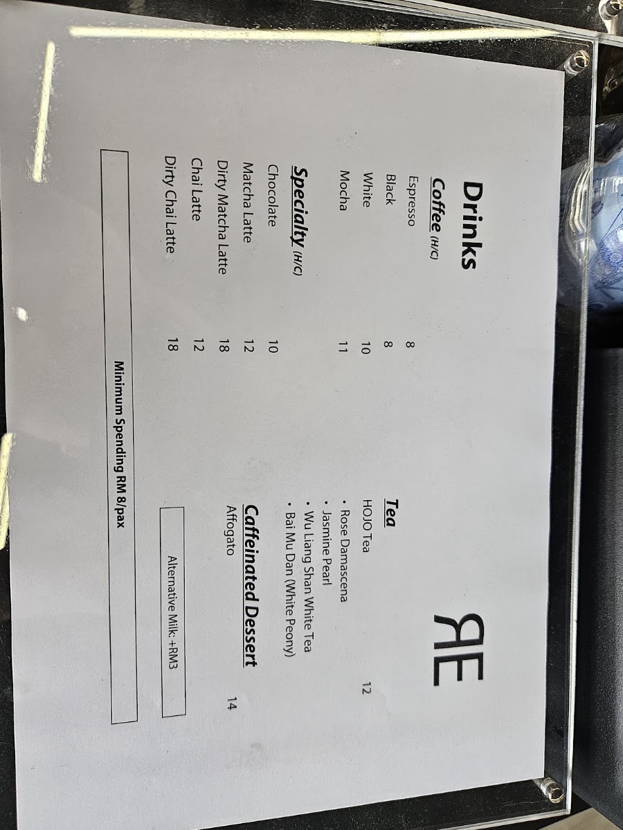 Reframe Coffee Roasters menu board