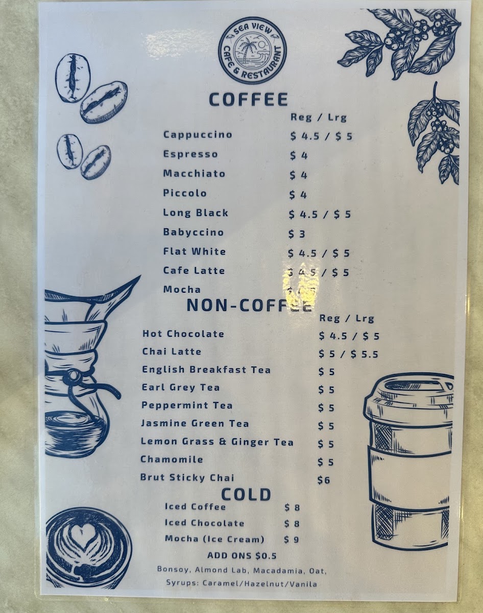 Sea Bar Cafe menu board